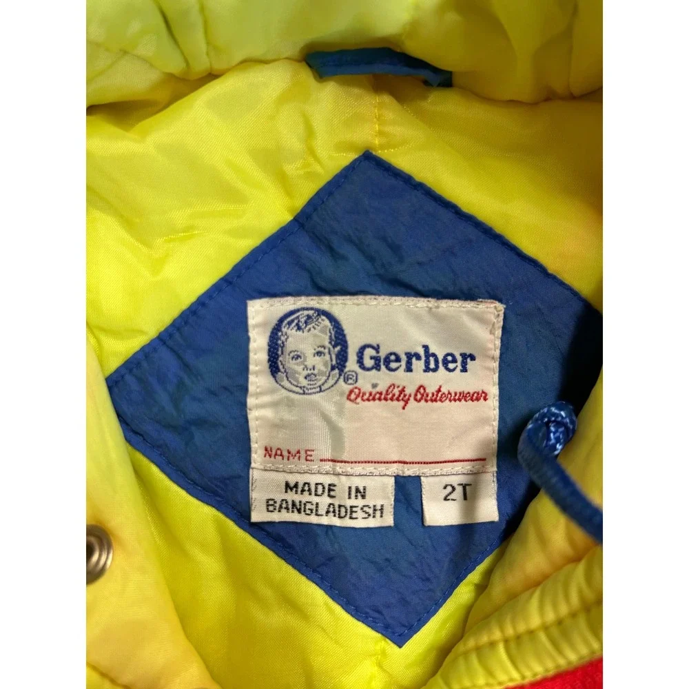 Gerber Vintage 90s Colorblock Star Puffer Jacket Toddler Size 2T Blue Pink Neon